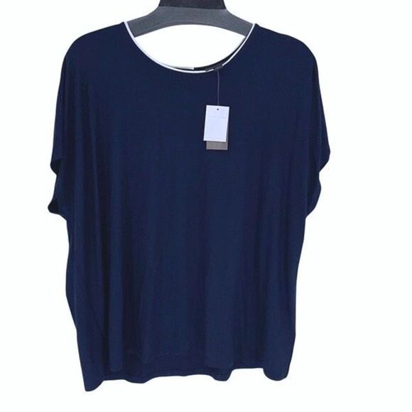 J. Jill Womens Crew Neck Buttoned Back Short Sleeve Knit Blouse Navy Size XL NWT - Picture 1 of 8